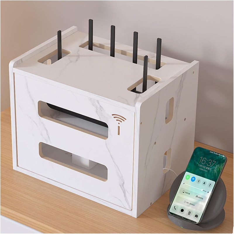 Hoernflk صندوق تخزين جهاز التوجيه WiFi المكتبي، خزانة تخزين جهاز التوجيه اللاسلكي، رفوف سياج، صندوق ترتيب كابل الطاقة للأغراض المنزلية لغرفة النوم وغرفة المعيشة، B_2 - Image 4